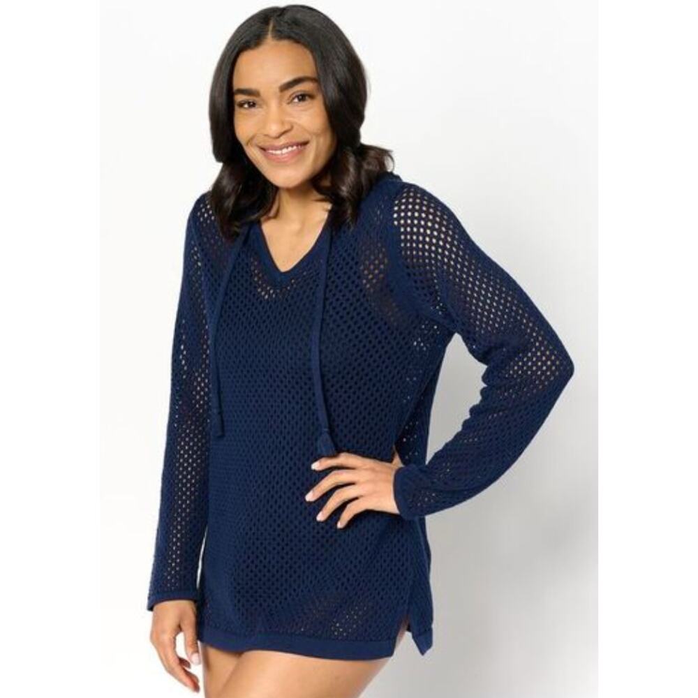Belle Beach Kim Gravel QVC Open Stitch After Beach Hoodie Sweater Sz M Swim